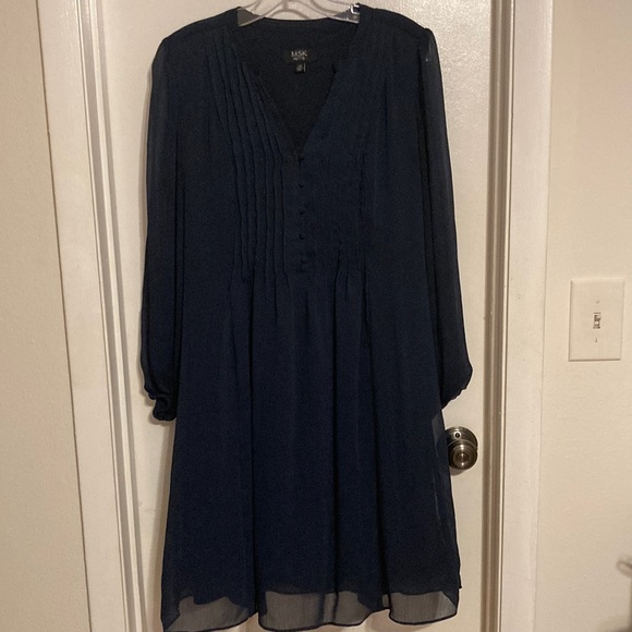 MSK Petite Navy Blue Dress with Sheer Sleeves (size 12p) - Picture 1 of 9